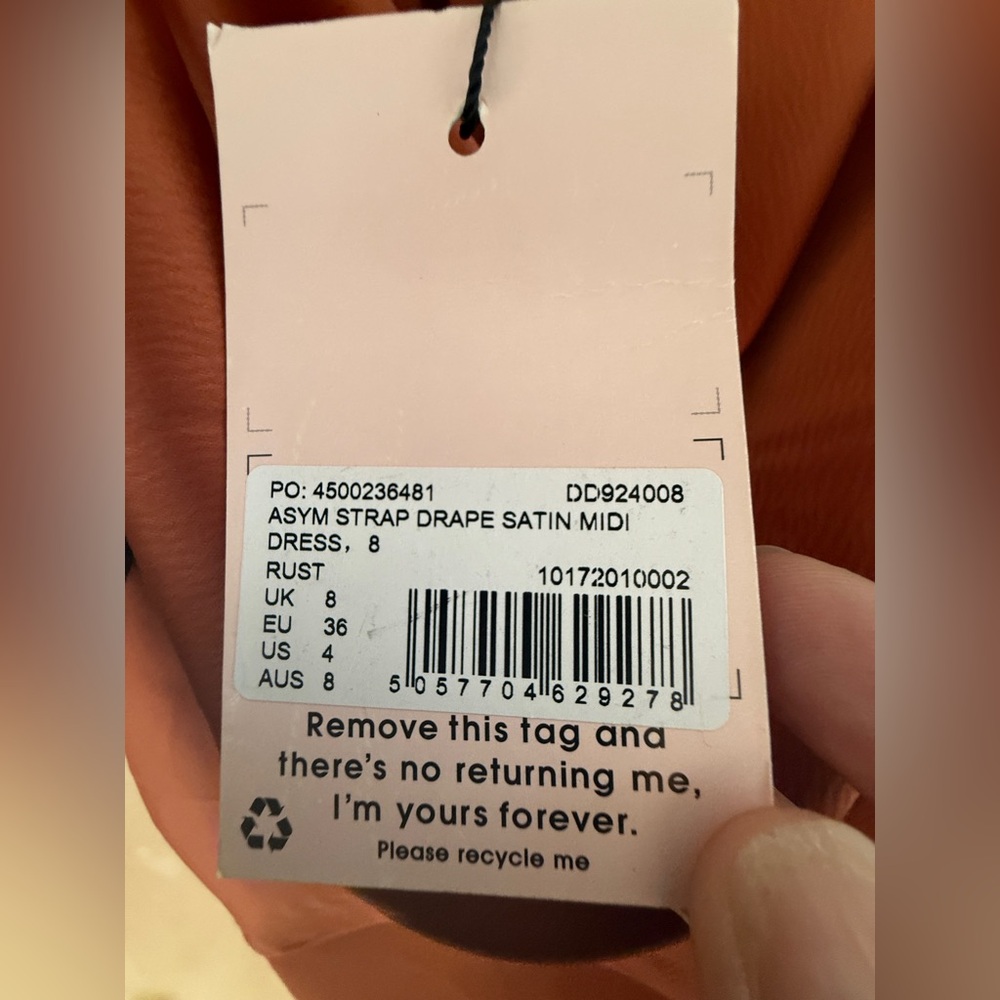 Missguided Asymmetrical Drape Rust Satin Midi Dress Size 4 - Picture 13 of 16